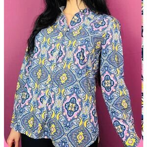 Talbots Blouse Size XL Pink Paisley Kaleidoscope Officecore Preppy Spring